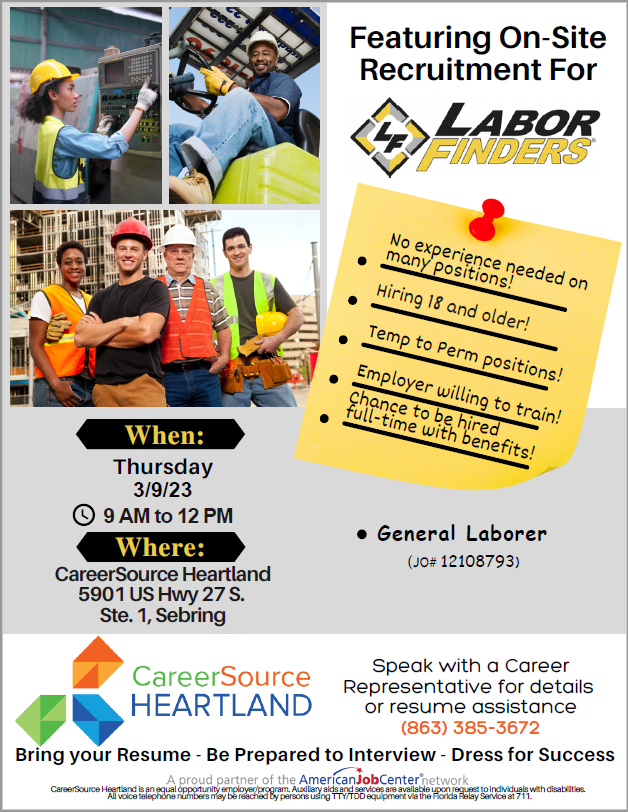Highlands Hiring Event Labor Finders CareerSource Heartland
