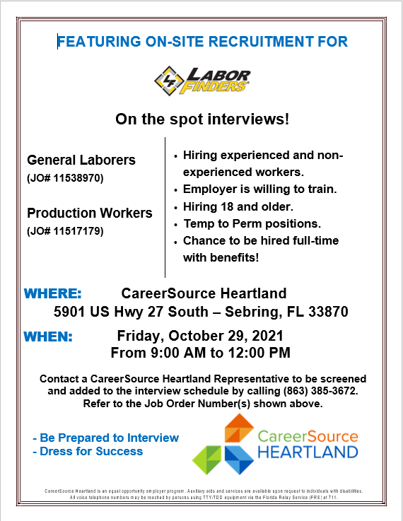 Hiring Event Labor Finders CareerSource Heartland