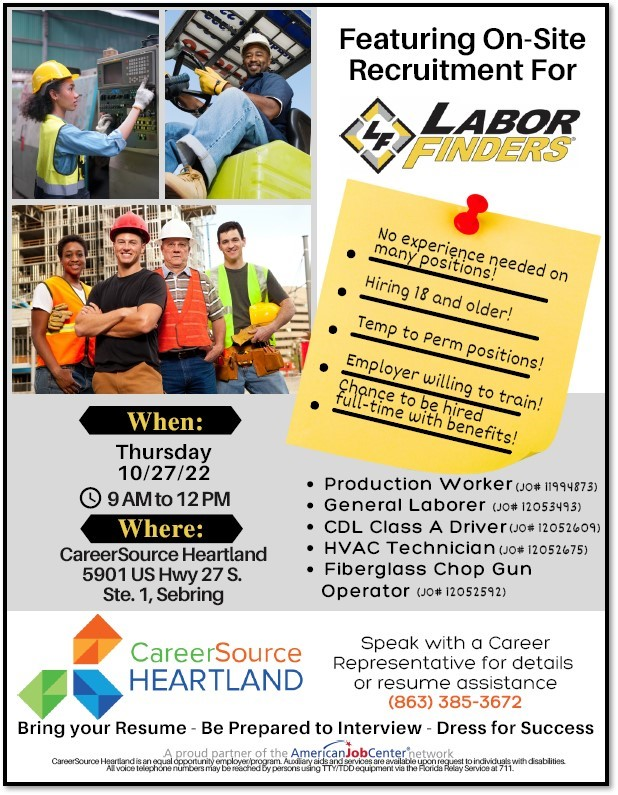 Sebring Hiring Event Labor Finders CareerSource Heartland